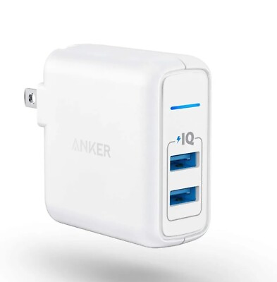 #ad Anker PowerPort 2 Dual USB 24W Wall Charger Charging Power Adapter Foldable Plug $10.99