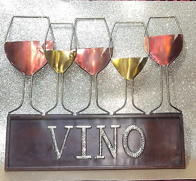 #ad 🍷 VINO Wine Glasses Home Wall Decor 3Color Metal for Kitchen Bar 16.5 X 18”🍷 $25.00