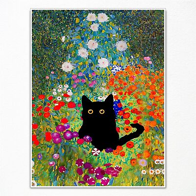 #ad Gustav Klimt Canvas Wall Art Famous Oil Paintings Garden Flower Black Cat Poster $20.39