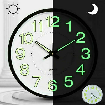 #ad Large Wall Clock Non Ticking Silent Temperature Humidity Luminous Home Decor $19.99