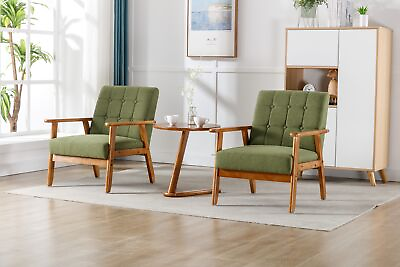 #ad Mid Century Modern Accent Chair Set of 2 with Side Table Wood amp; Fabric $312.75
