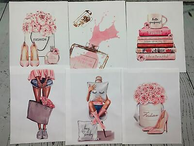#ad High Fashion Design Wall Decor Glam Poster Set of 6 Canvas Pink Girly $29.99