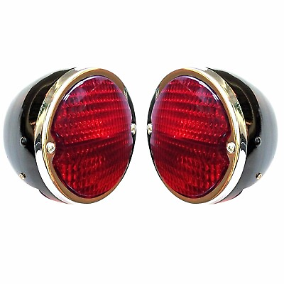 #ad Rear Vintage Licence Light Set Black Body Chrome Ring Lens Red for MF Tractor $49.28
