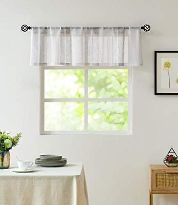 #ad Gray And White Kitchen Window Curtain Valance Vertical Stripe Sheer Boucle Linen $15.55
