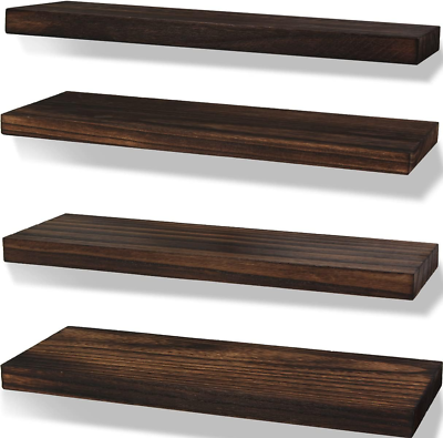 #ad Rustic Farmhouse Floating Shelves for Wall Decor Storage Wood Brown Set of 4 $30.99