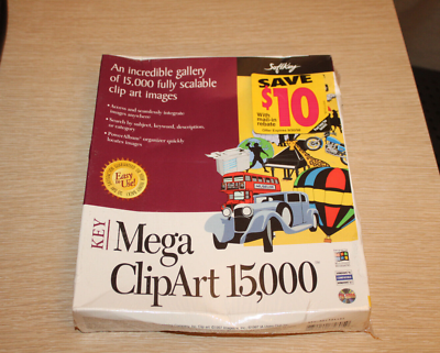 #ad Softkey Mega Clip Art 15000 Windows 95 1997 Big Box New In Sealed Shrink Wrap $89.91