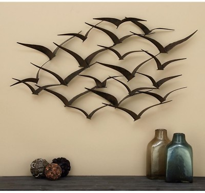 #ad Flock of Birds Metal Wall Art Sculpture 3 D Seagulls Dark Bronze Finish $120.60