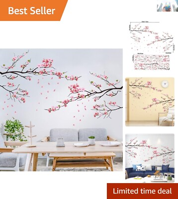 #ad Cherry Blossom Tree Branch Wall Stickers Reusable Floral Art for Home $22.39