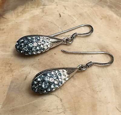#ad Vintage CT Blue White Cubic Zirconia 925 Silver Thailand Drop Dangle Earrings $45.00