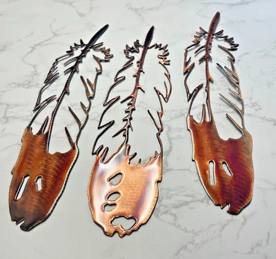 #ad #ad Feathers set of 3 Copper Bronze Metal Wall Art $32.98
