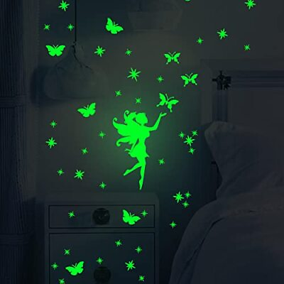 #ad Glow in The Dark Fairy Wall Decals Butterfly Wall Stickers Princess Glow Fairy $14.79