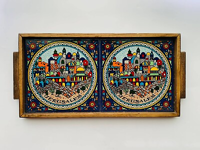 #ad Jerusalem Tray Vintage Of Ceramic Handmade Islamic Wood Holyland Big Decor Gift $200.00