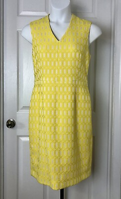 #ad Kasper Sheath Dress Womens 12 Yellow Vintage Style Textured Fabric Sleeveless $34.99