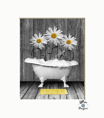 #ad Bathroom Wall Decor Yellow Daisy Flowers Bubble Bath Country Farmhouse Wall Art $19.99