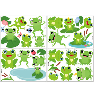 #ad 4 Sheets Frog Cartoon Wall Stickers for Kids Room Decoration $9.35