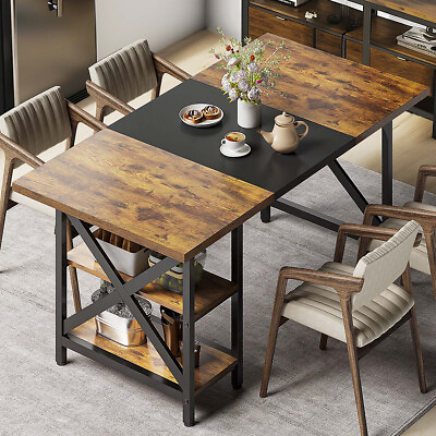 #ad 70#x27;#x27; Large Wood Metal Dining Table for 4 6 People Rectangular Wood Kitchen Table $129.99