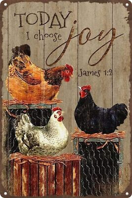 #ad #ad Chicken Decor on Farm Today I Choose Joy Rooster Kitchen Decor Funny Tin Sign... $18.43