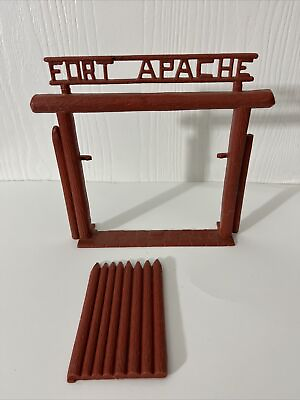 #ad Vintage Marx Toys Fort Apache Front Gates Complete Red Brown Hard Plastic Damage $8.99