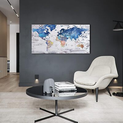 #ad World Map Canvas Art Print Home Office Wall Decor Picture Artwork 20x40in Blue $72.59