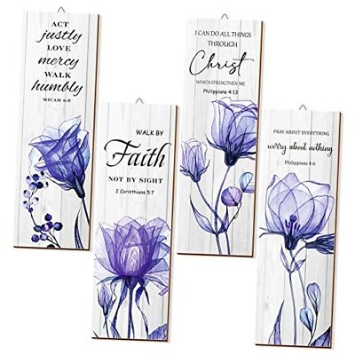 #ad 4 Pcs Wall Decor Living Room Hanging Picture Wooden Bedroom Decor Flower $19.18