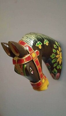 #ad Colorful painted horse head wall hanging statue painted wooden table home decor $130.00
