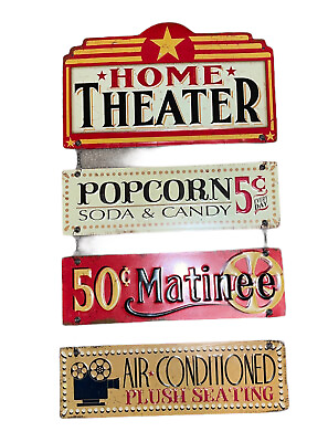 #ad Retro Style Home Theater Embossed Metal Hanging Sign 23X13 Inches $39.99