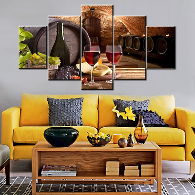 #ad #ad Kitchen Wall Art Red Wine Cellar Pictures Wooden Barrel and Fruit Grape Painting $68.99