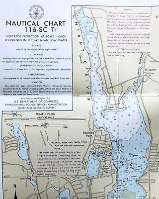 #ad #ad 1970 Nautical Chart Long amp; Fishers Island Sound Vintage CT Map 32.5quot;x16.5quot; Green $15.75