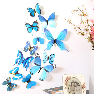 #ad 12Pcs 3D Butterfly Wall Stickers Decal Kids Nursery Home Wedding Décor $9.81
