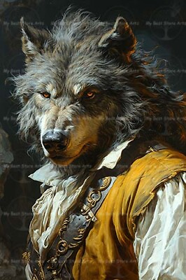 #ad WEREWOLF FINE ART PRINT Wolf Poster Full Moon Painting Gothic Wall Decor $7.95