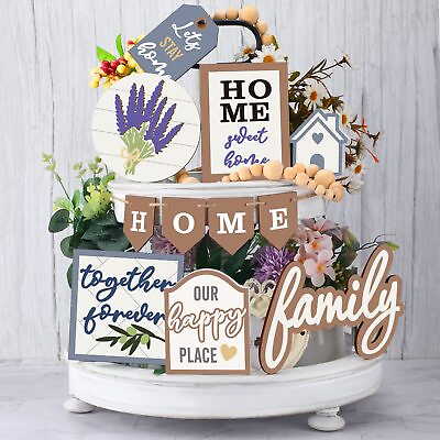 #ad Yalikop 11 Pcs Farmhouse Tiered Tray Decor Home Wood Sign Rustic Home Sweet H... $15.70