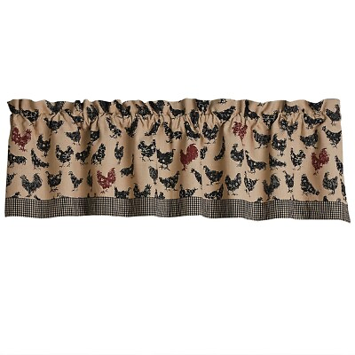 #ad New Farmhouse BLACK RED HEN CHICKEN ROOSTER VALANCE Curtain Topper $15.99