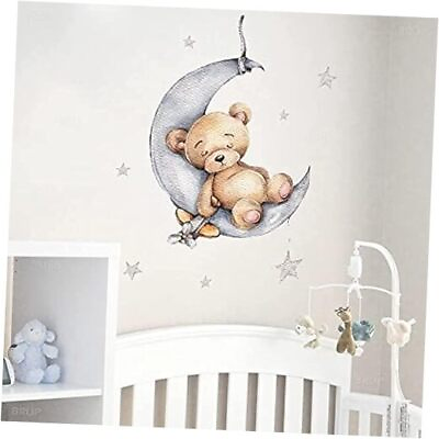 #ad Sleeping on The Moon and Stars Wall Stickers for Kids Baby Room Teddy Bear $16.00