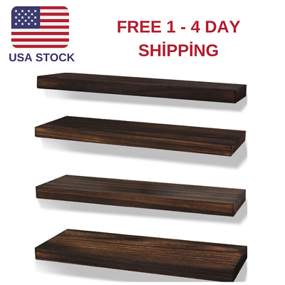 #ad Rustic Farmhouse Floating Shelves for Wall Decor StorageWood Brown Set of 4 $39.90