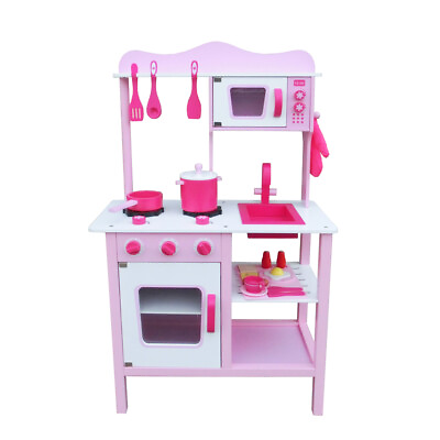 Kids Pretend Play Wooden Kitchen for Girl Cooking Food Playset Pink $58.26