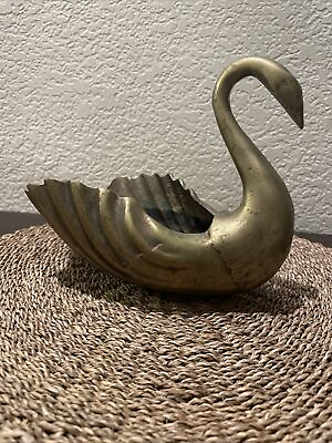 #ad Vintage Brass Swan Figurine Planter Patina Mid Modern Graceful Looking $16.99