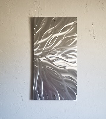 #ad Metal wall art large home decor panel silver decorative hallway living room art $255.00