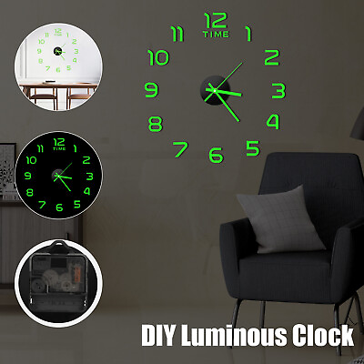 #ad #ad 3D DIY Wall Clock Luminous Frameless Silent Quartz Living Room Bedroom Stickers $10.98