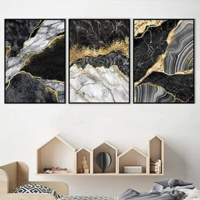#ad Abstract Black Gold Marble Texture Wall Art Painting Abstract Gold Wall Art M... $34.11