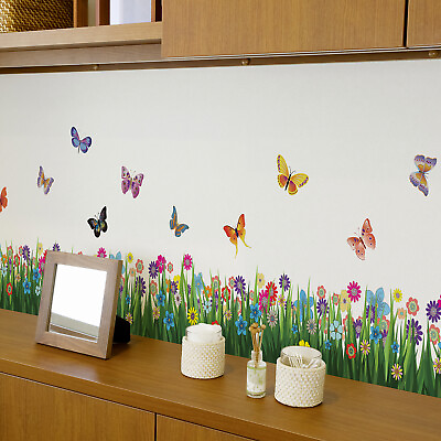 #ad Walplus Spring Colorful Butterflies Grass Wall Stickers Decal Nursery Room Decor $13.95