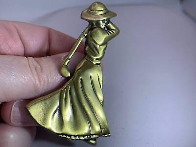 #ad Lady Playing Golf FORT Vintage Gold Brooch Pin V 6120* $19.99