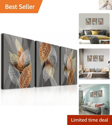 #ad Black Abstract Leaves Canvas Wall Art Set of 3 Panels Inspirational Decor $49.99