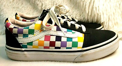 VANS OFF THE WALL Girls Missy Size 3 BLACK MULTI COLOR CHECKS PRE OWNED 500714 $16.00