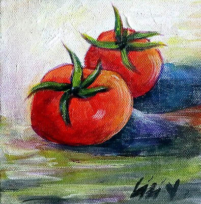 #ad Fresh Tomato Food Art Kitchen Decor Vegetables Oil Painting Two Red Tomatoes $120.00