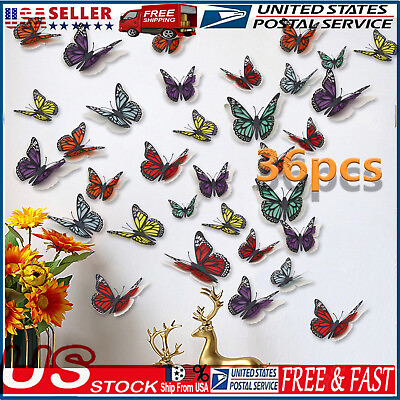 36 Pcs 3D Butterfly Wall 3D Stickers Children Room amp; Home Decoration Decor $9.49