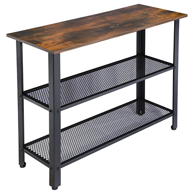 #ad 3 Tier Rustic Console Table Industrial Metal Hallway Furniture w Storage Shelf $58.95