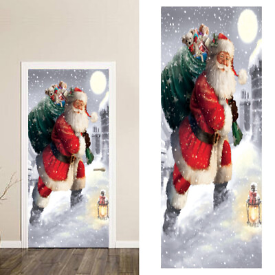 #ad PVC Door Sticker Santa Claus Poster Wall Stickers Decor Water Proof $27.35