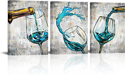 #ad #ad 3 Pieces Teal Wine Wall Art for Kitchen Restaurant Dinning Room Elegant Wine Pic $90.52