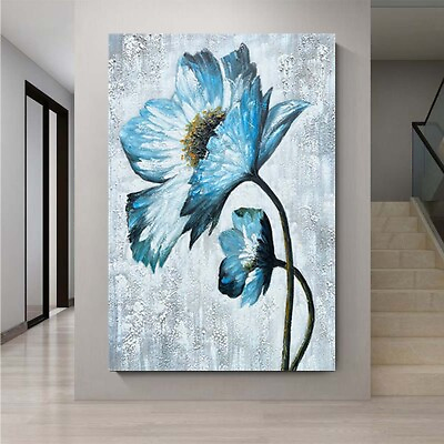 #ad #ad Custom Home Wall Art Canvas Handmade Oil Painting Blue Flower Abstract Decor $99.60