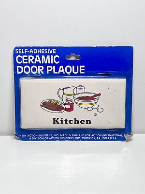 #ad Vintage Kitchen New Old Stock Ceramic Door Plaque Wall Sign Cooking Retro 1984 $15.00